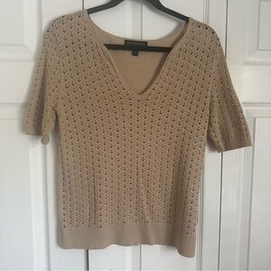 Banana Republic Sweater Womens Medium Tan Short Sleeve Knit Organic Cotton Top